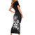 Hawaii Honu Family Matching Short Sleeve Bodycon Dress and Hawaiian Shirt Polynesian Curves Plumeria Grayscale - Polynesian Pride