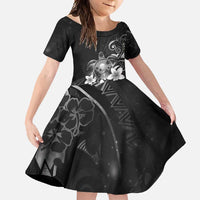 Hawaii Honu Family Matching Tank Maxi Dress and Hawaiian Shirt Polynesian Curves Plumeria Grayscale - Polynesian Pride