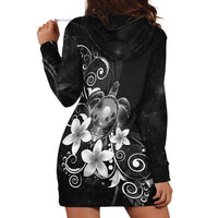 Hawaii Honu Hoodie Dress Polynesian Curves Plumeria Grayscale - Polynesian Pride
