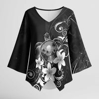 Hawaii Honu Kimono Sleeve Blouse Polynesian Curves Plumeria Grayscale - Polynesian Pride