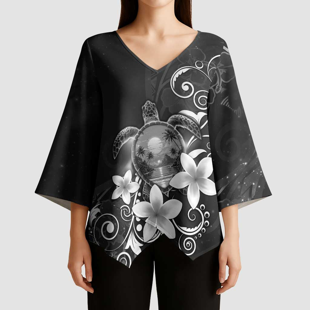 Hawaii Honu Kimono Sleeve Blouse Polynesian Curves Plumeria Grayscale - Polynesian Pride