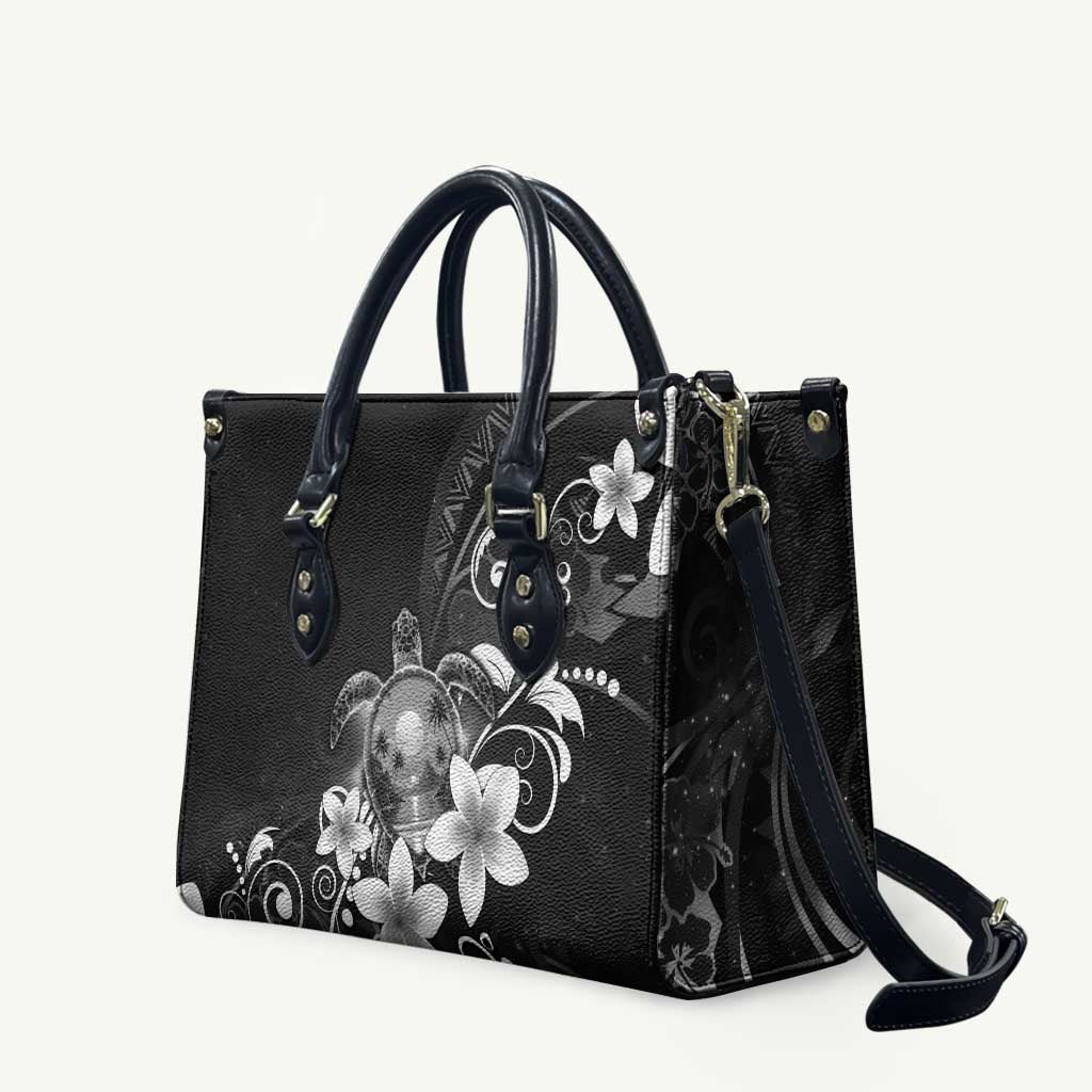 Hawaii Honu Leather Bag Polynesian Curves Plumeria Grayscale - Polynesian Pride