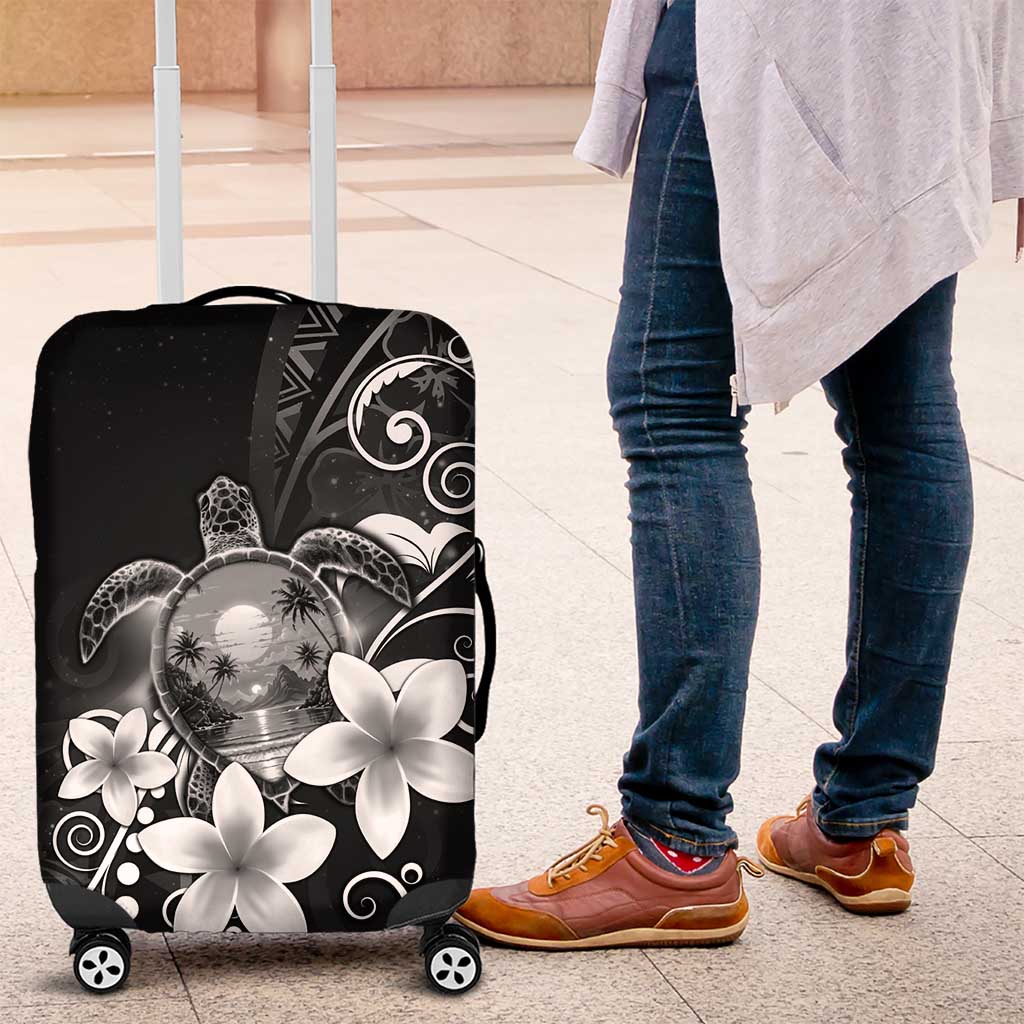 Hawaii Honu Luggage Cover Polynesian Curves Plumeria Grayscale - Polynesian Pride
