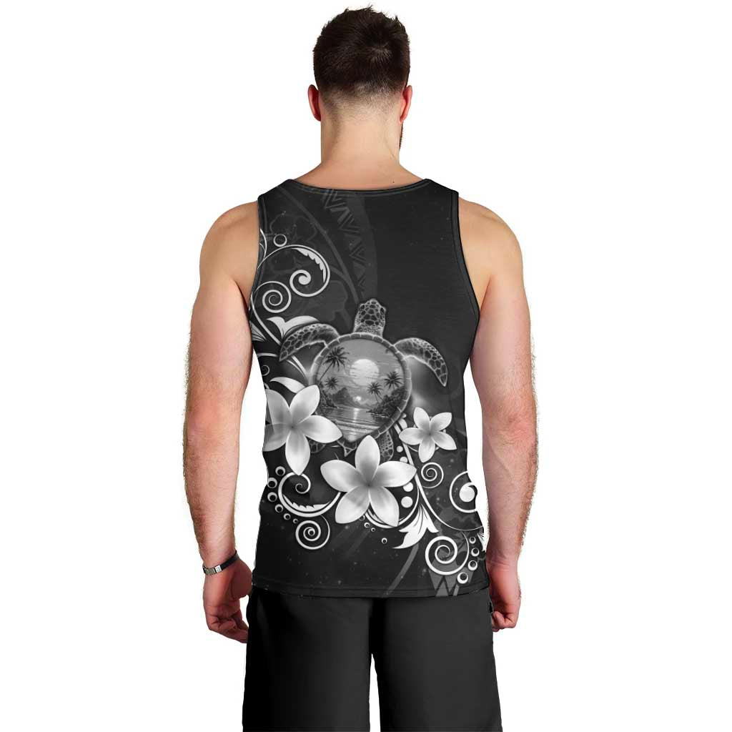 Hawaii Honu Men Tank Top Polynesian Curves Plumeria Grayscale - Polynesian Pride