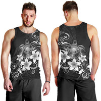 Hawaii Honu Men Tank Top Polynesian Curves Plumeria Grayscale - Polynesian Pride