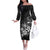 Hawaii Honu Off The Shoulder Long Sleeve Dress Polynesian Curves Plumeria Grayscale - Polynesian Pride