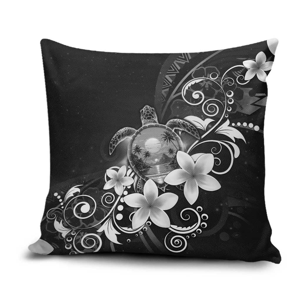 Hawaii Honu Pillow Cover Polynesian Curves Plumeria Grayscale - Polynesian Pride