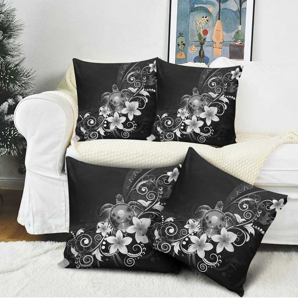 Hawaii Honu Pillow Cover Polynesian Curves Plumeria Grayscale - Polynesian Pride