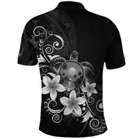 Hawaii Honu Polo Shirt Polynesian Curves Plumeria Grayscale - Polynesian Pride