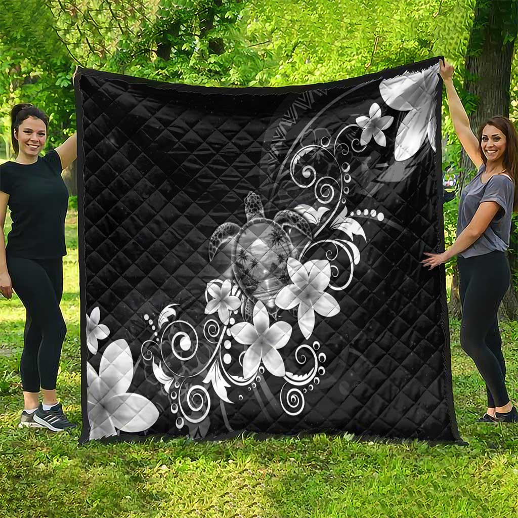 Hawaii Honu Quilt Polynesian Curves Plumeria Grayscale - Polynesian Pride