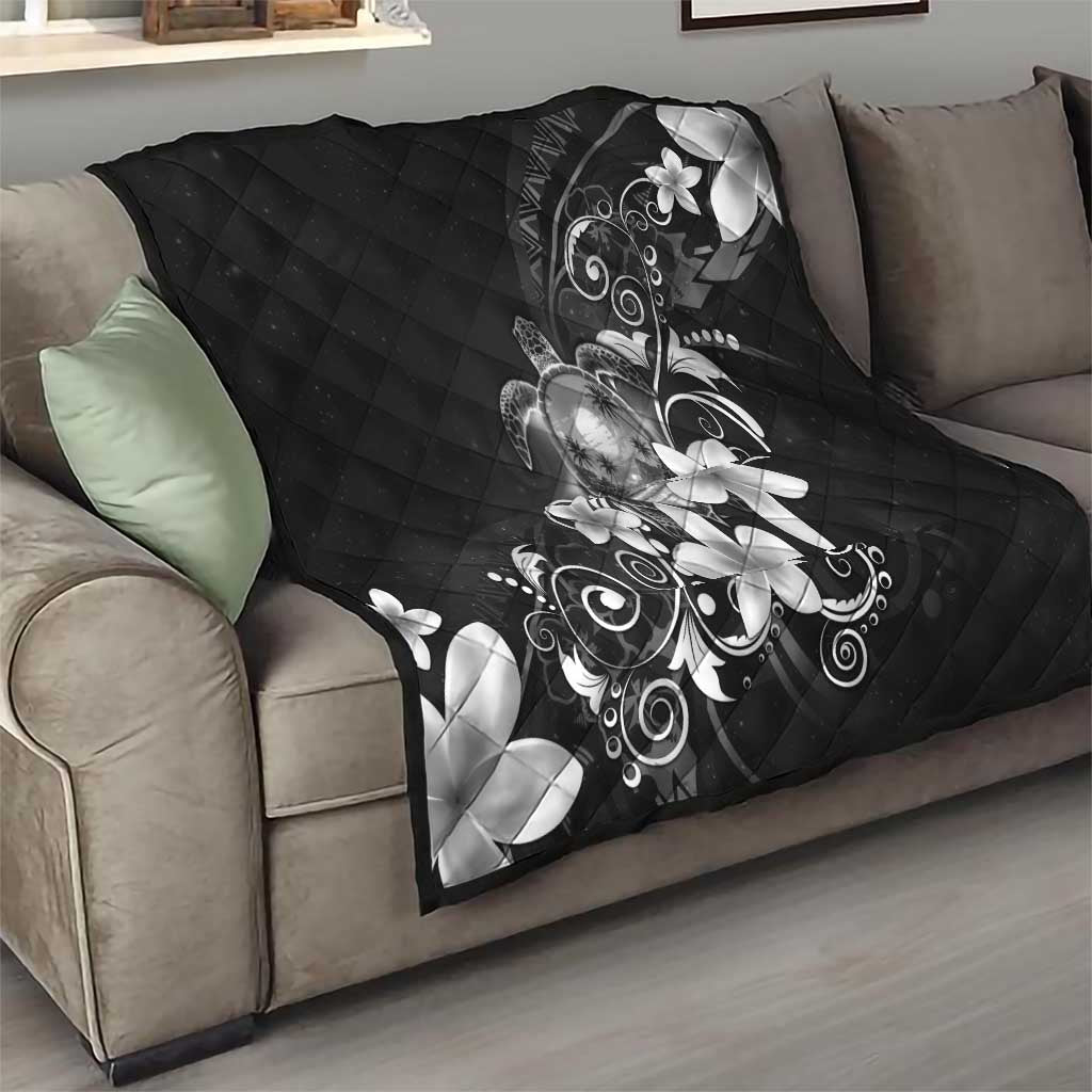 Hawaii Honu Quilt Polynesian Curves Plumeria Grayscale - Polynesian Pride