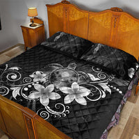 Hawaii Honu Quilt Bed Set Polynesian Curves Plumeria Grayscale - Polynesian Pride