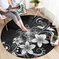 Hawaii Honu Round Carpet Polynesian Curves Plumeria Grayscale - Polynesian Pride
