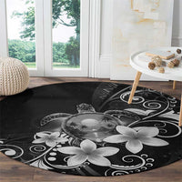 Hawaii Honu Round Carpet Polynesian Curves Plumeria Grayscale - Polynesian Pride