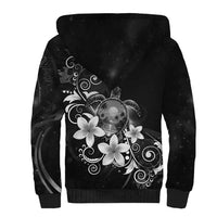 Hawaii Honu Sherpa Hoodie Polynesian Curves Plumeria Grayscale - Polynesian Pride