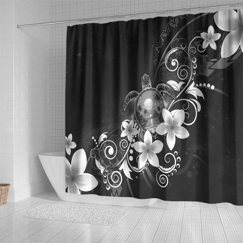 Hawaii Honu Shower Curtain Polynesian Curves Plumeria Grayscale - Polynesian Pride