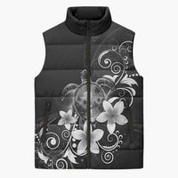 Hawaii Honu Sleeveless Puffer Jacket Polynesian Curves Plumeria Grayscale - Polynesian Pride