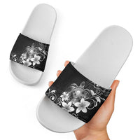 Hawaii Honu Slide Sandals Polynesian Curves Plumeria Grayscale - Polynesian Pride