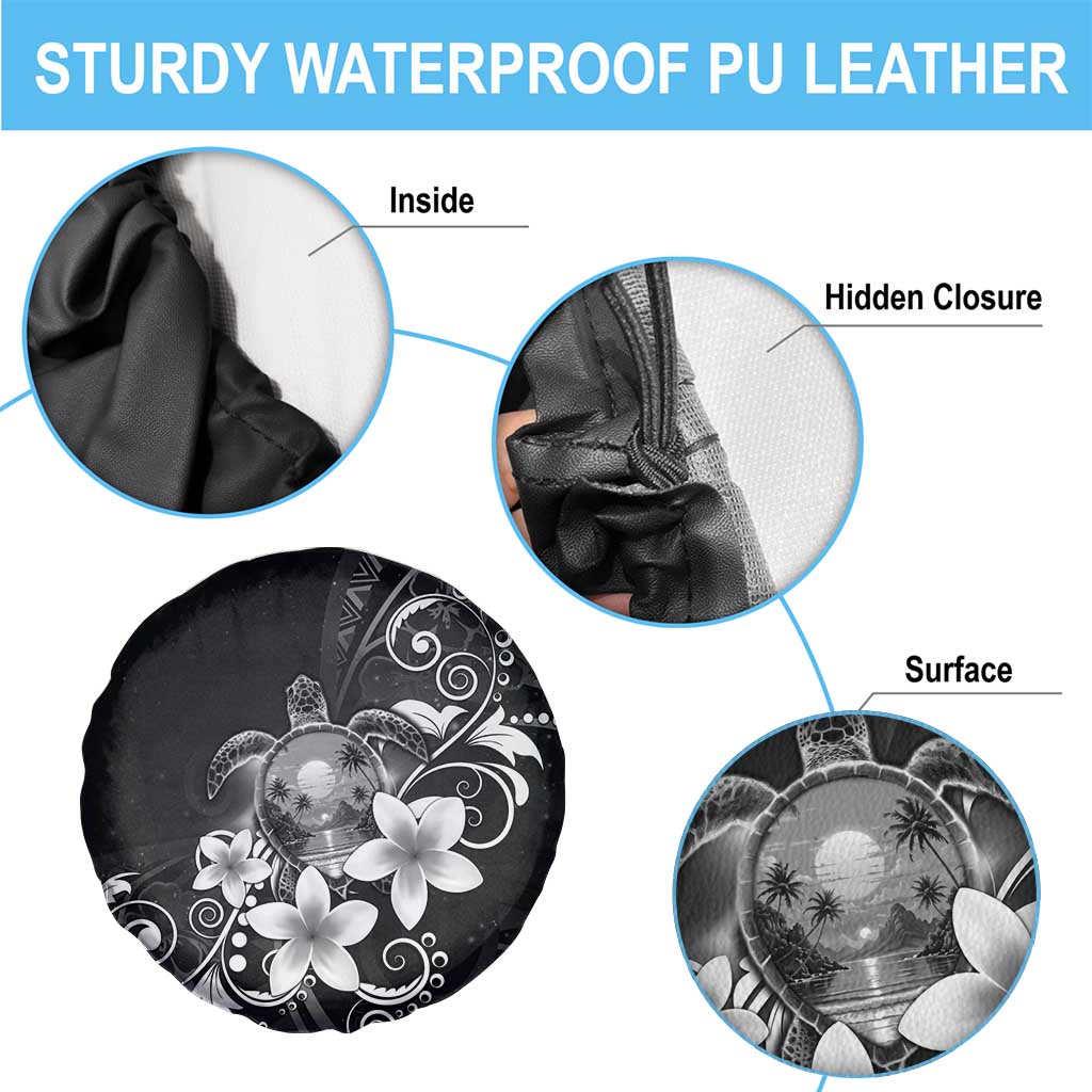 Hawaii Honu Spare Tire Cover Polynesian Curves Plumeria Grayscale - Polynesian Pride