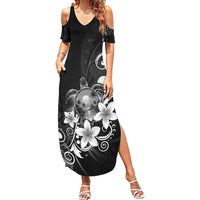 Hawaii Honu Summer Maxi Dress Polynesian Curves Plumeria Grayscale - Polynesian Pride