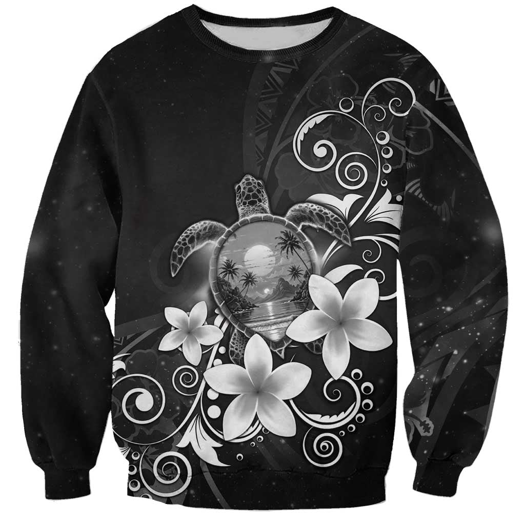 Hawaii Honu Sweatshirt Polynesian Curves Plumeria Grayscale - Polynesian Pride