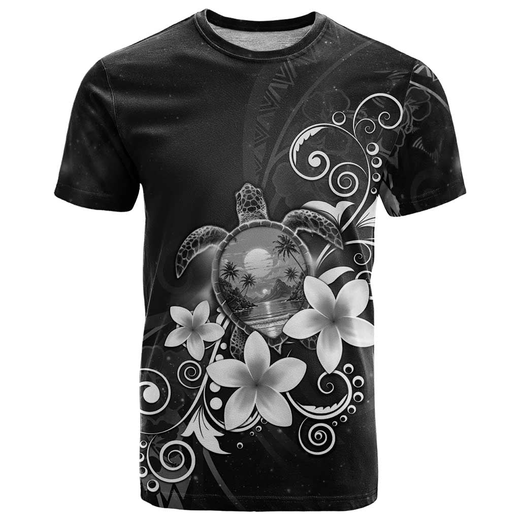 Hawaii Honu T Shirt Polynesian Curves Plumeria Grayscale - Polynesian Pride