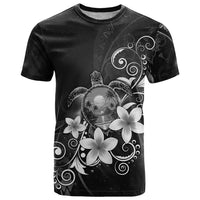 Hawaii Honu T Shirt Polynesian Curves Plumeria Grayscale - Polynesian Pride