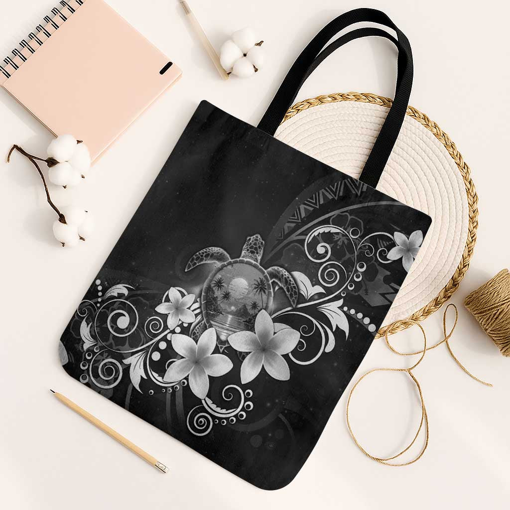 Hawaii Honu Tote Bag Polynesian Curves Plumeria Grayscale - Polynesian Pride