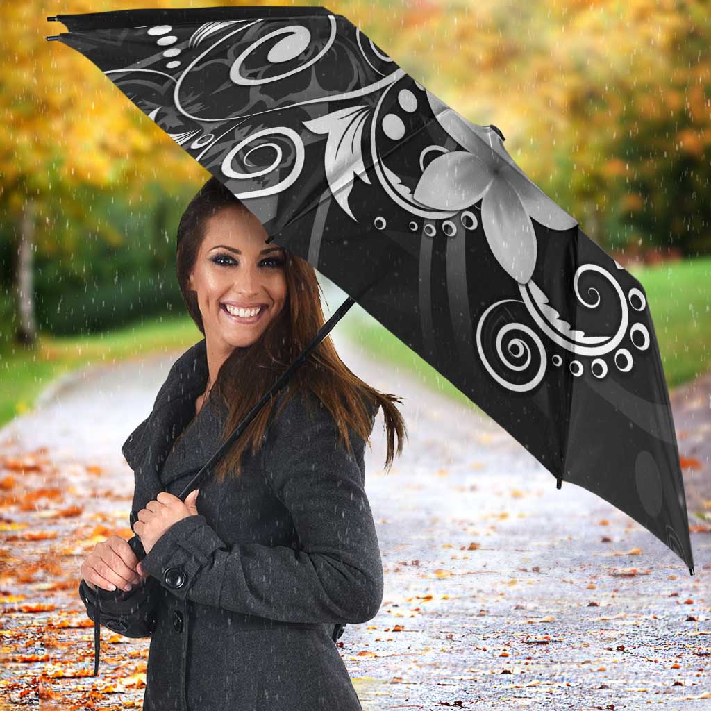 Hawaii Honu Umbrella Polynesian Curves Plumeria Grayscale - Polynesian Pride