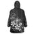Hawaii Honu Wearable Blanket Hoodie Polynesian Curves Plumeria Grayscale - Polynesian Pride