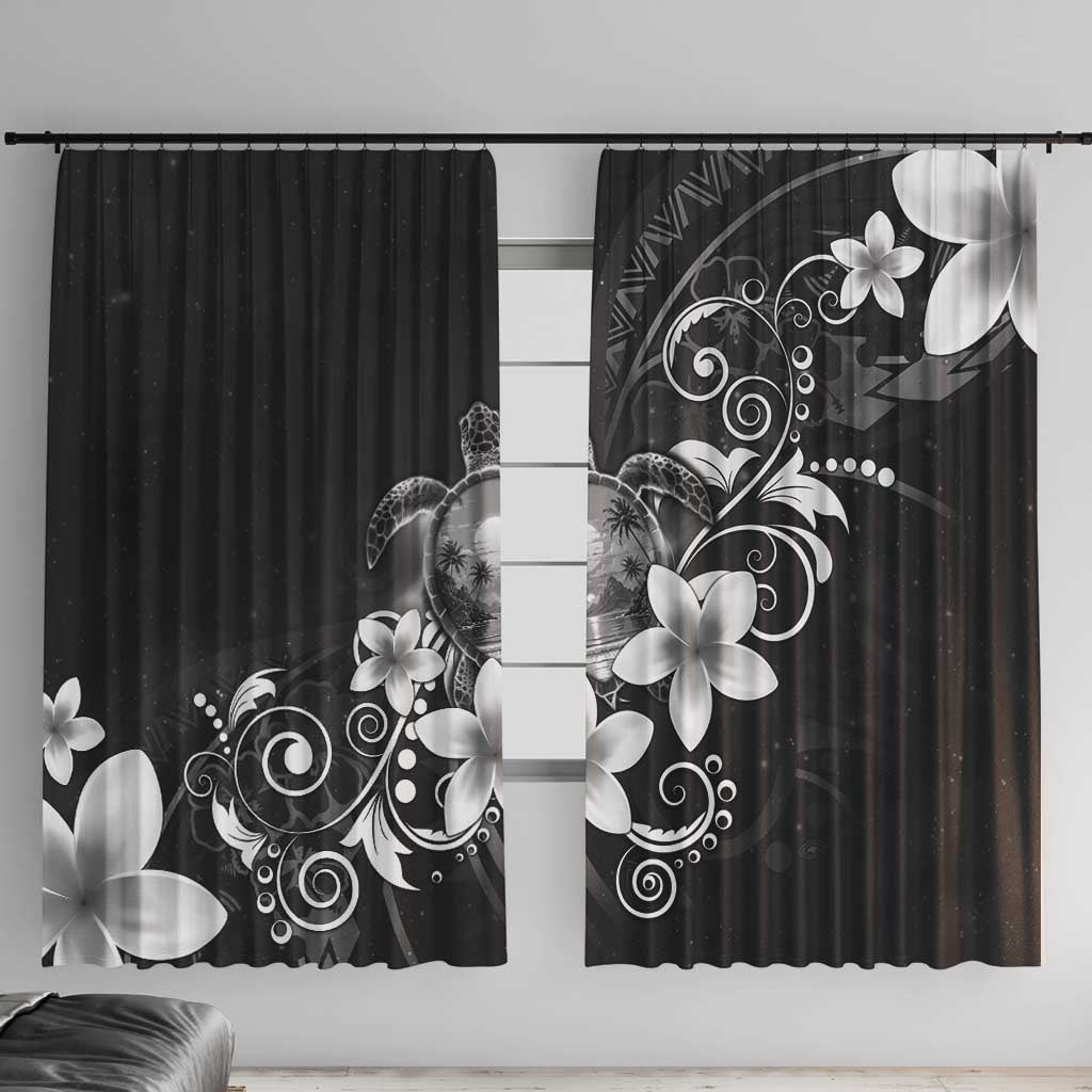 Hawaii Honu Window Curtain Polynesian Curves Plumeria Grayscale - Polynesian Pride