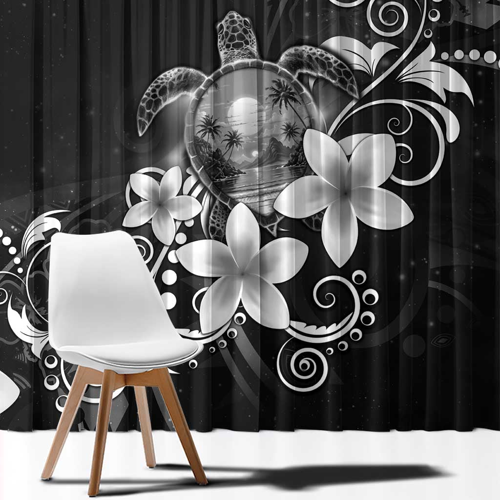 Hawaii Honu Window Curtain Polynesian Curves Plumeria Grayscale - Polynesian Pride