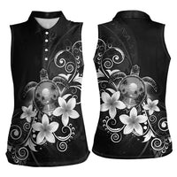 Hawaii Honu Women Sleeveless Polo Shirt Polynesian Curves Plumeria Grayscale - Polynesian Pride