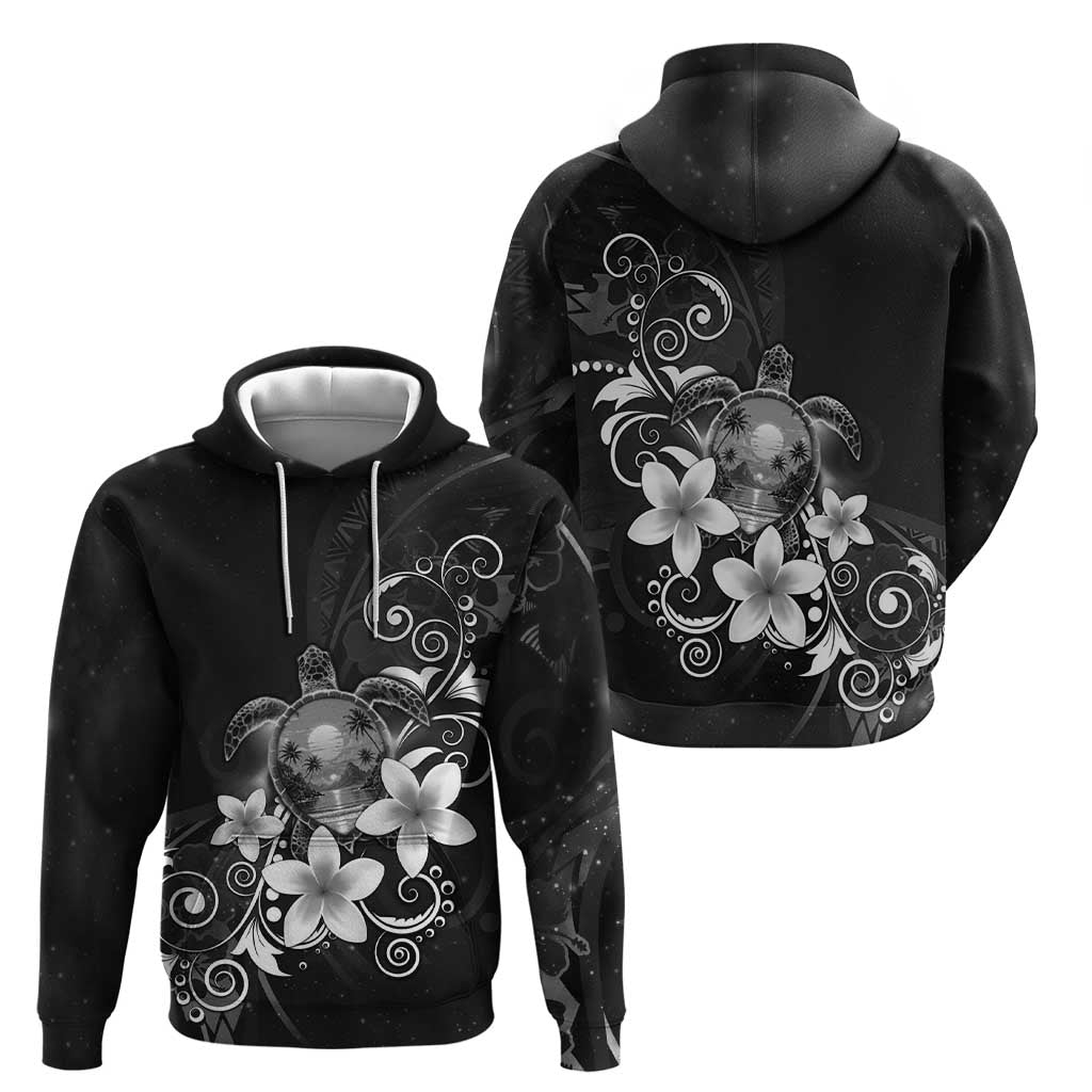 Hawaii Honu Zip Hoodie Polynesian Curves Plumeria Grayscale - Polynesian Pride