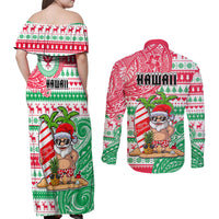 Hawaii Christmas Couples Matching Off Shoulder Maxi Dress and Long Sleeve Button Shirts Santa Claus Surf Mele Kalikimaka LT05 - Polynesian Pride