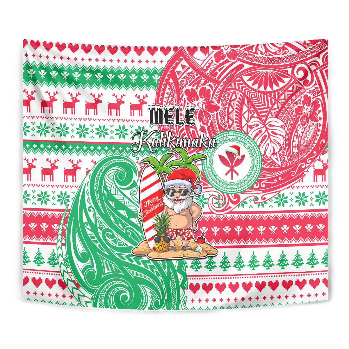 Hawaii Christmas Tapestry Santa Claus Surf Mele Kalikimaka LT05 - Polynesian Pride