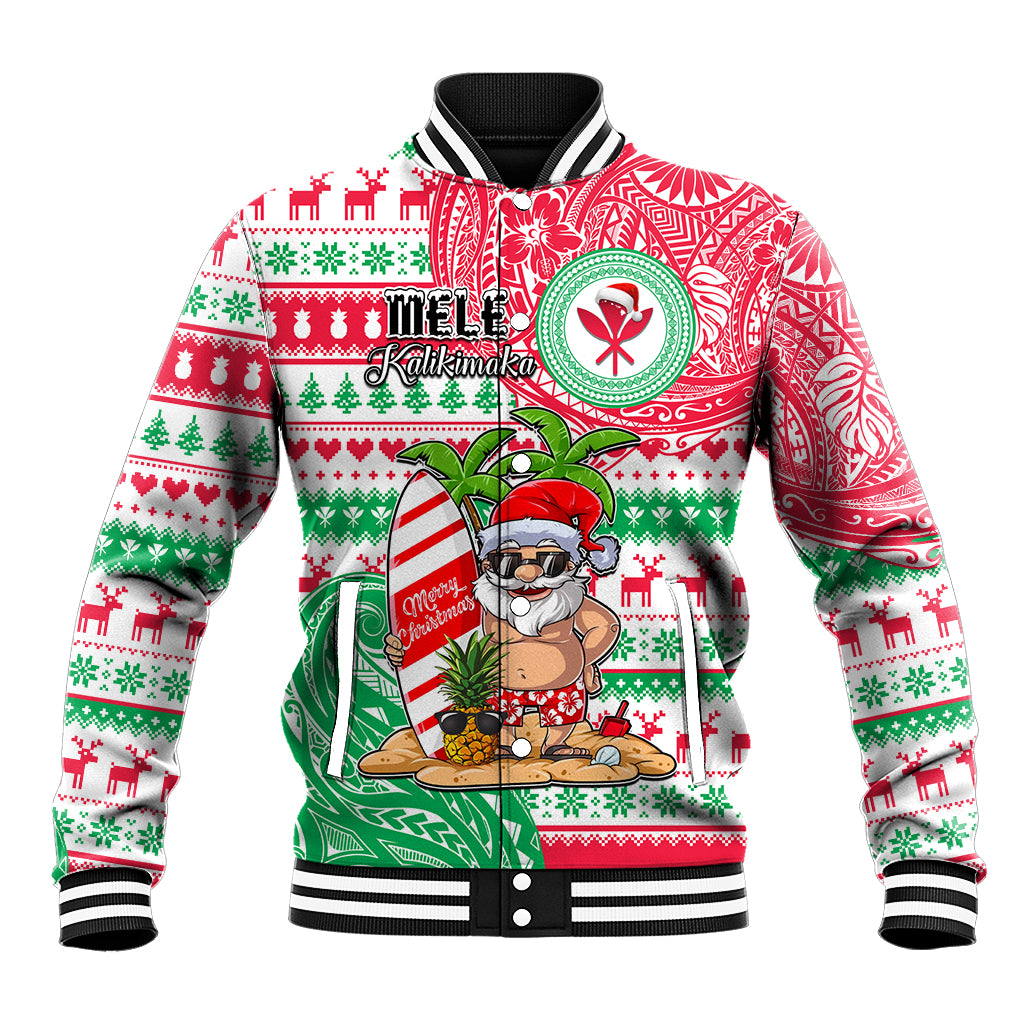 Personalized Hawaii Christmas Baseball Jacket Santa Claus Surf Mele Kalikimaka LT05 Unisex Red - Polynesian Pride