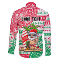 Personalized Hawaii Christmas Family Matching Off Shoulder Short Dress and Hawaiian Shirt Santa Claus Surf Mele Kalikimaka LT05 - Polynesian Pride
