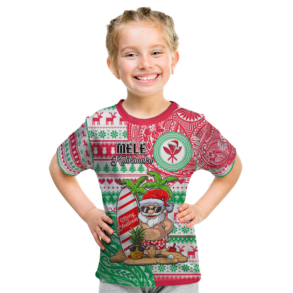 Personalized Hawaii Christmas Kid T Shirt Santa Claus Surf Mele Kalikimaka LT05 Red - Polynesian Pride