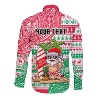 Personalized Hawaii Christmas Long Sleeve Button Shirt Santa Claus Surf Mele Kalikimaka LT05 - Polynesian Pride