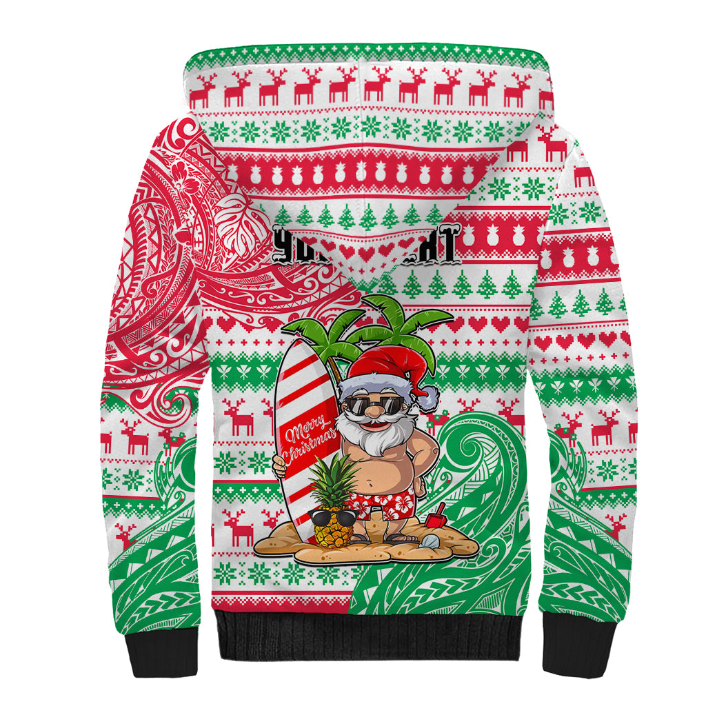 Personalized Hawaii Christmas Sherpa Hoodie Santa Claus Surf Mele Kalikimaka LT05 - Polynesian Pride