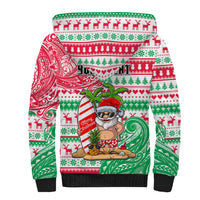 Personalized Hawaii Christmas Sherpa Hoodie Santa Claus Surf Mele Kalikimaka LT05 - Polynesian Pride