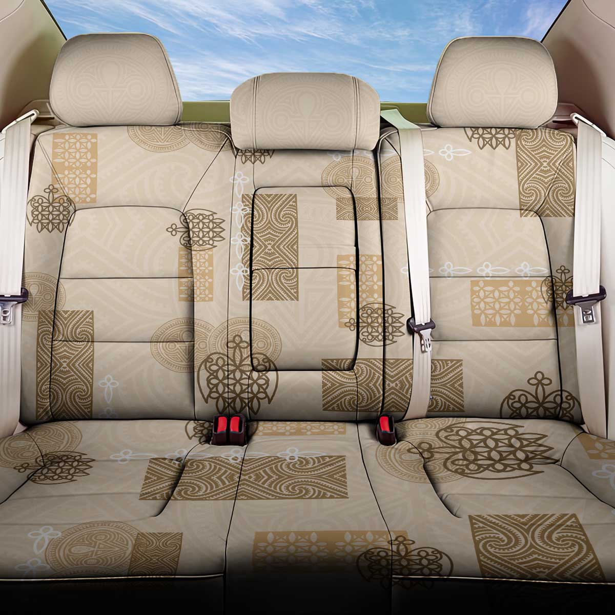 Vintage Lapita Back Car Seat Cover Iconic Double Face Pattern Beige