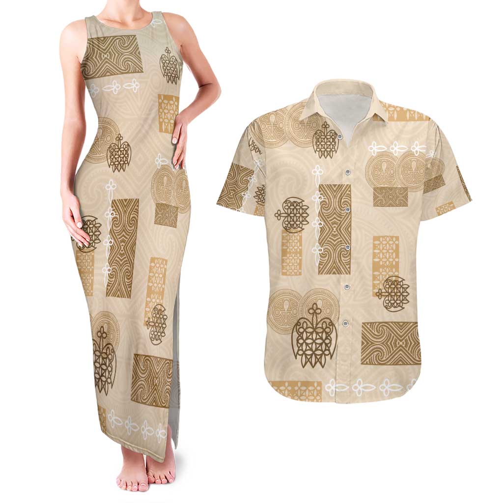 Vintage Lapita Couples Matching Tank Maxi Dress and Hawaiian Shirt Iconic Double Face Pattern Beige LT05 Beige - Polynesian Pride