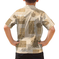 Vintage Lapita Family Matching Long Sleeve Bodycon Dress and Hawaiian Shirt Iconic Double Face Pattern Beige