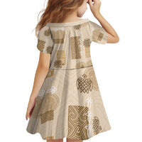Vintage Lapita Family Matching Long Sleeve Bodycon Dress and Hawaiian Shirt Iconic Double Face Pattern Beige
