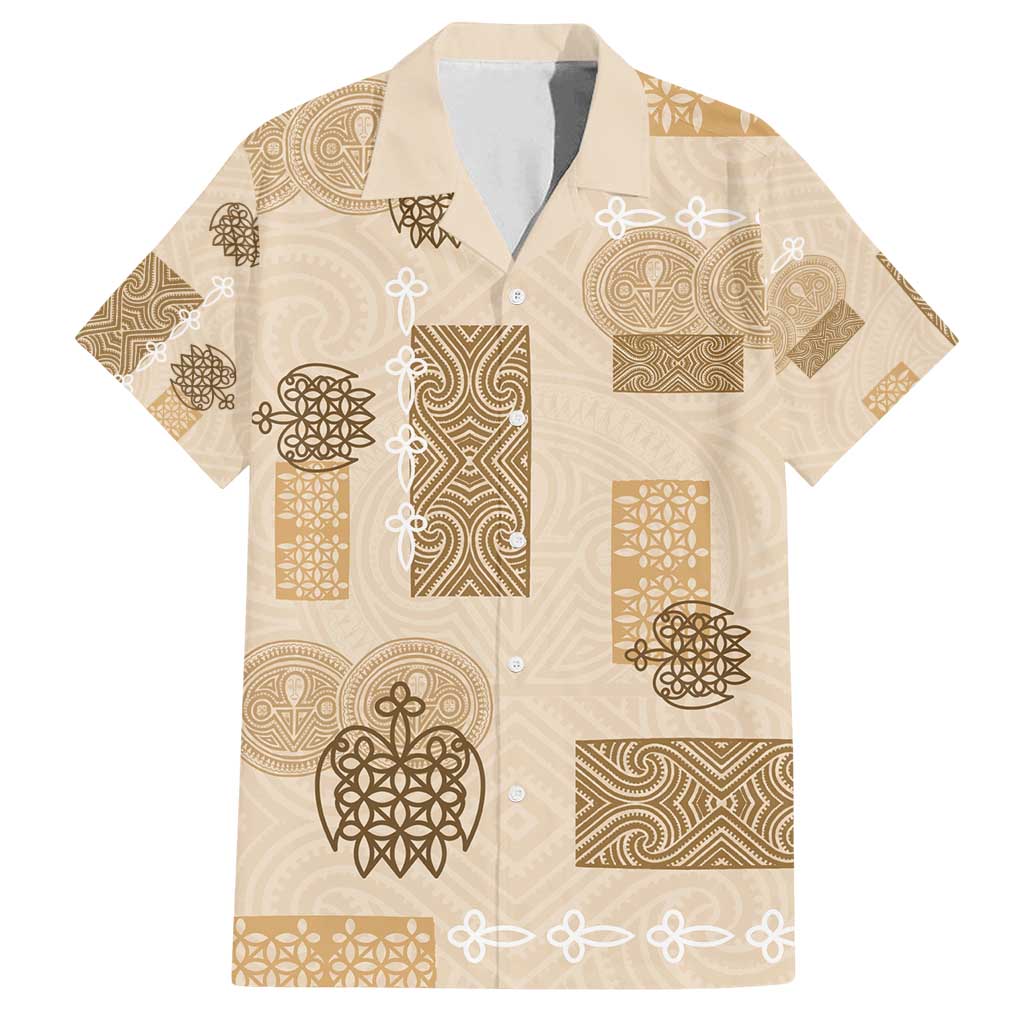 Vintage Lapita Family Matching Long Sleeve Bodycon Dress and Hawaiian Shirt Iconic Double Face Pattern Beige