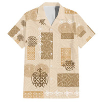 Vintage Lapita Family Matching Long Sleeve Bodycon Dress and Hawaiian Shirt Iconic Double Face Pattern Beige