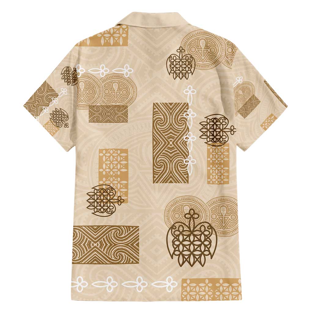 Vintage Lapita Family Matching Long Sleeve Bodycon Dress and Hawaiian Shirt Iconic Double Face Pattern Beige