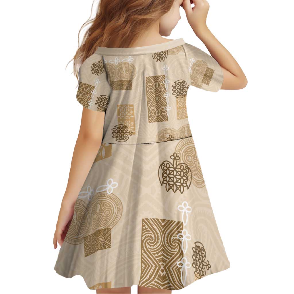 Vintage Lapita Family Matching Mermaid Dress and Hawaiian Shirt Iconic Double Face Pattern Beige